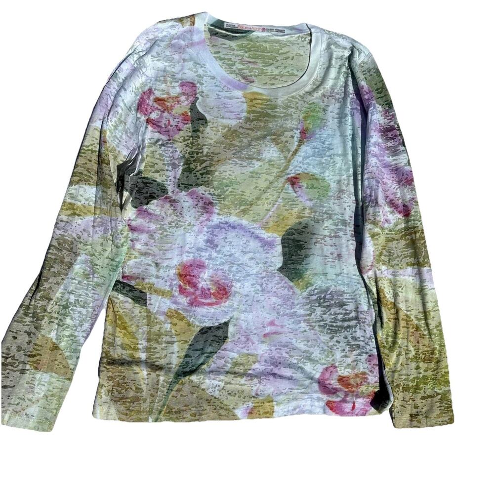 Before + Again Top Green Floral Burnout Sz XL Boho Casual Summer Cottage Garden